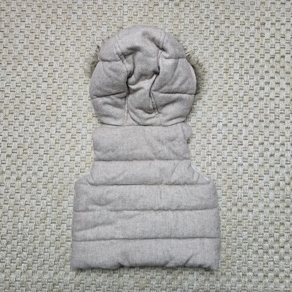 Baby Gap 2T Baby Girl Winter Wool Hooded Fur Puffer Zippered Vest Khaki